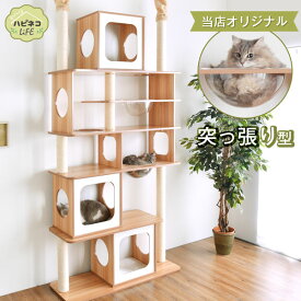 当店オリジナル 木製キャットタワー 伸縮式 幅110cm 麻紐 爪とぎ キャットタワー 多頭飼い キャットウォーク キャットタワー 猫 ねこ ネコ 猫タワー 爪研ぎ 麻紐 キャットシェルフ ハピネコ 伸縮 110 高め