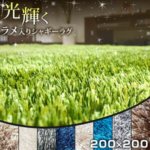 【正午~5%OFFクーポン】 シャギーラグ 高密度3000 ラメ入り 40ミリパイル 厚手 200×200 グラデーション 追加 ラグ 正方形 北欧 ラグマット ホットカーペット対応 冬 高密度ラグ オールシーズンラ