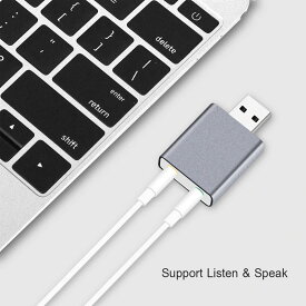 USB サウンドカード スピーカー出力 & マイク入力 音声 サウンド ポケット ポータブル 小型 ノートPC グレー パソコン 美しいアルミ加工