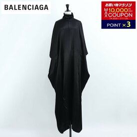 【新品】 バレンシアガ BALENCIAGA 719995 TLO28 1000 サテンケープドレス ハイネック ワンピース ロング ドレス ブラック レディース