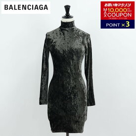 【新品】 バレンシアガ BALENCIAGA 720016 TNQ13 2524 タートルネック ハイネック ワンピース ドレス タイト ベロア グレー系 レディース グローブ付き