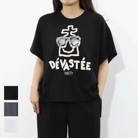 【新品】 デヴァステ DEVASTEE トップス Tシャツ・カットソー レディース ブラック グレー ホワイト コットン ポリエステル スパン プリント キャラクター ロゴ ヘムトップス アシメトップス 半袖 R3FWTP013