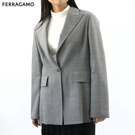 ＼ポイント3倍 24日20時～／【新品】 フェラガモ FERRAGAMO 131585 740119 GY／BEI ジャケット シングルブレスト グレー ウール レディース