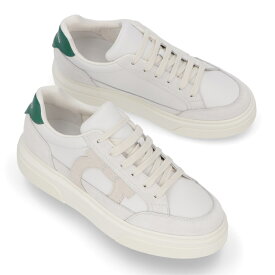 【新品】フェラガモ FERRAGAMO シューズ スニーカー メンズ M CASSINA GANC ホワイト×グリーン レザー シンプル ガンチーニ ローカット 0769881