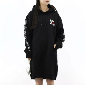 ＼ポイント5倍／【新品】 ケンゾー KENZO FA52RO7544Z5 99 HOODIE DRESS CNY KENZO ミニワンピース トレーナー スウェット パーカー フリース素材 コットン ブラック ロゴ レディース