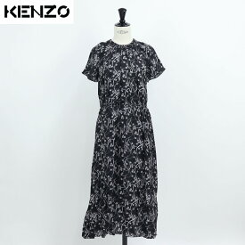 ＼ポイント5倍／【新品】 ケンゾー KENZO FA52RO181521 99 KNEE LENGHT ELASTICATED D ワンピース ドレス フローラル フラワープリント ブラック レディース レーヨン シルク