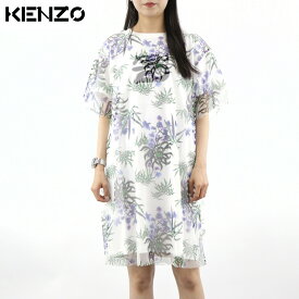 ＼エントリーでP5倍／【新品】 ケンゾー KENZO ワンピース FA52RO882907 01 レディース ホワイト Tシャツ 半袖 チュール ひざ上 花柄 ロゴ