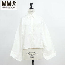 ＼ポイント10倍 4.14 20時～／【新品】 エムエムシックス MM6 シャツ S32DL0265 S47294 100 レディース ホワイト リボン付き コットン 袖 広め