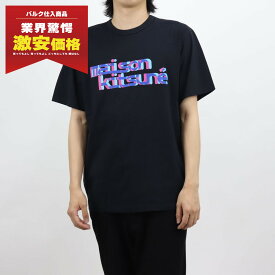 ＼ポイント5倍 24日20時～／【新品】 メゾン キツネ MAISON KITSUNE HM00121KJ0008 P199 MEN ネオン タイポ クラッシック Tシャツ ブラック マルチカラー クルーネック 半袖 プリント ロゴ コットン メンズ