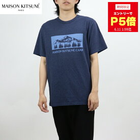 【新品】 メゾン キツネ MAISON KITSUNE IM00151KJ0008 MOUNTAIN CAMP CLASSIC TEE-SHIRT Tシャツ ネイビー キャンプ クルーネック 半袖 プリント ロゴ コットン メンズ