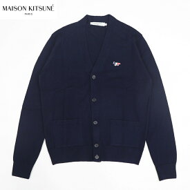 ＼ポイント5倍 24日20時～／＼楽天ランキング1位獲得／【新品】 メゾン キツネ MAISON KITSUNE ニット カーディガン FU00501KT1036 P480 ユニセックス ネイビー ワンポイント フォックス シンプル Vネック パッチポケット メンズ レディース