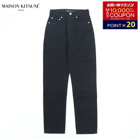 ＼決算セール／【新品】 メゾン キツネ MAISON KITSUNE ボトムス デニムパンツ JW01163WW5019 クロップド ストレート ジーンズ レディース Black コットン ロゴ レザーラベル