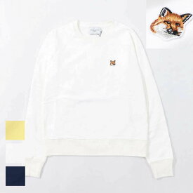 【新品】メゾン キツネ MAISON KITSUNE トップス スウェット・トレーナー ユニセックス フォックスパッチ ネイビー ホワイト イエロー コットン 無地 ワンポイント シンプル フォックス パッチ AW00303KM0001