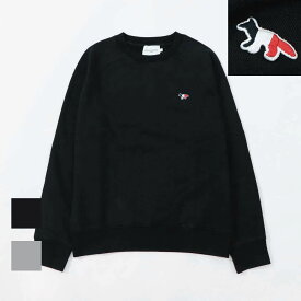 【新品】メゾン キツネ MAISON KITSUNE トップス スウェット・トレーナー ユニセックス Tricolor Fox Patch Sweatshirts ブラック グレー コットン 無地 ワンポイント シンプル FM00322KM0001