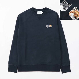 【新品】メゾン キツネ MAISON KITSUNE トップス スウェット・トレーナー ユニセックス SWEATSHIRT DOUBLE FOX HEAD PATCH CLASSIC SWEATSHIRT ネイビー ホワイト コットン 無地 ワンポイント シンプル FM00358KM0002