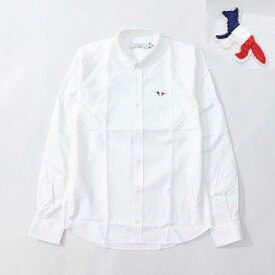 【新品】メゾン キツネ MAISON KITSUNE トップス Tシャツ・カットソー メンズ Tricolor Fox Patch Shirts ホワイト コットン トリコロールフォックス パッチ クラシック シャツ ワンポイント 長袖 FM00400WC2010