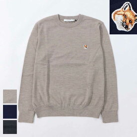 【新品】メゾン キツネ MAISON KITSUNE トップス ニット ユニセックス FOX HEAD PATCH REGULAR ROUND NECK SWEATER ブラック ベージュ ネイビー ウール フォックス パッチ セーター ワンポイント シンプル 無地 FM00528KT1036