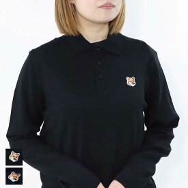 【新品】メゾン キツネ MAISON KITSUNE トップス ニット ユニセックス ブラック ネイビー ウール メンズ レディース 長袖 キツネ ワンポイント ロゴ ポロ JM00502KT1036