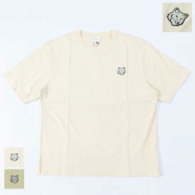 【新品】メゾン キツネ MAISON KITSUNE トップス Tシャツ・カットソー メンズ クリーム ライトグリーン フォックスパッチ コットン 無地 ワンポイント 半袖 クルーネック 半袖 LM00107KJ0119