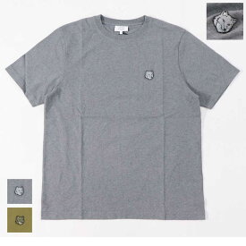 【新品】メゾン キツネ MAISON KITSUNE トップス Tシャツ・カットソー メンズ カーキ メランジグレー フォックスパッチ コットン 無地 ワンポイント 半袖 クルーネック 半袖 MM00127KJ0118