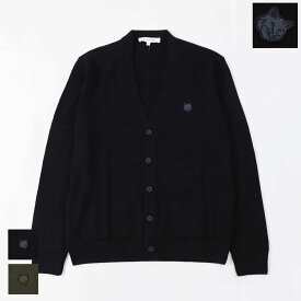【新品】メゾン キツネ MAISON KITSUNE トップス カーディガン メンズ FOX HEAD PATCH REGULAR CARDIGAN ブラック カーキ フォックスパッチ ウール 無地 ワンポイント 長袖 LM00505KT1036