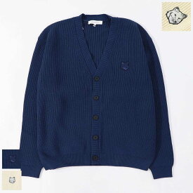 【新品】メゾン キツネ MAISON KITSUNE トップス カーディガン メンズ BOLD FOX HEAD PATCH COMFORT RIBBED CARDIGAN クリーム ネイビー フォックスパッチ コットン 無地 ワンポイント 長袖 MM00506KT1098