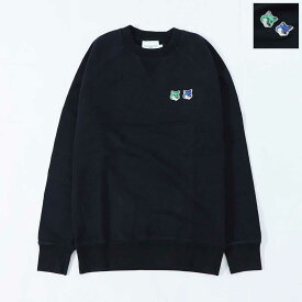 【新品】メゾン キツネ MAISON KITSUNE トップス スウェット・トレーナー メンズ DOUBLE FOX HEAD SWEAT ブラック フォックスパッチ スエット 無地 ワンポイント 長袖 クルーネック KM00303KM0001