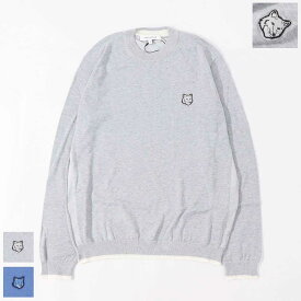 【新品】メゾン キツネ MAISON KITSUNE トップス ニット メンズ FOX HEAD SWEATER グレージュ ブルー フォックスパッチ 無地 ワンポイント 長袖 クルーネック MM00801KT1103