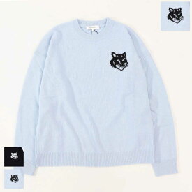 【新品】メゾン キツネ MAISON KITSUNE トップス ニット メンズ FOX HEAD INTARSIA ブラック ブルー フォックスパッチ ウール 無地 ワンポイント 長袖 クルーネック LM00819KT1063