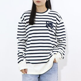 【新品】メゾン キツネ MAISON KITSUNE トップス ニット メンズ FOX HEAD INTARSIA COMFORT STRIPED JUMPER ネイビー×ホワイト フォックスパッチ ボーダー ワンポイント 長袖 クルーネック MM00803KT1102
