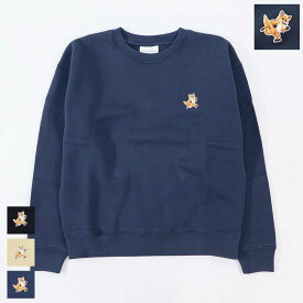 【新品】メゾン キツネ MAISON KITSUNE トップス スウェット・トレーナー レディース SPEEDY FOX PATCH ネイビー ブラック イエロー スピーディーフォックスパッチ スエット 裏起毛 無地 ワンポイント 長袖 クルーネック MW00309KM0307