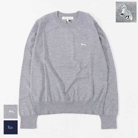 【新品】メゾン キツネ MAISON KITSUNE トップス ニット レディース メランジグレー ネイビー ベイビーフォックスパッチ ウール 無地 ワンポイント 長袖 クルーネック MW00816KT1036