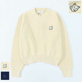 【新品】メゾン キツネ MAISON KITSUNE トップス ニット レディース クリーム ネイビー フォックスパッチ ワンポイント 無地 セーター オーバーサイズ MW00806KT1098
