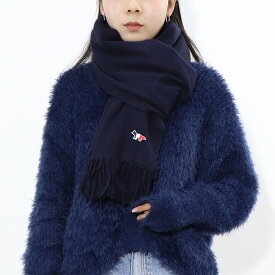 【新品】メゾン キツネ MAISON KITSUNE マフラー・ストール・スカーフ マフラー ユニセックス WOOL SCARF ネイビー トリコロールフォックスパッチ 無地 ワンポイント シンプル フリンジ FU06206BT3004