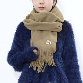 【新品】メゾン キツネ MAISON KITSUNE マフラー・ストール・スカーフ マフラー ユニセックス SMALL FOX HEAD WOOL SCARF ベージュ フォックスパッチ ワンポイント ウール シンプル 無地 フリンジ FU06208BT3004