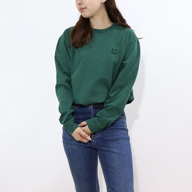 【新品】メゾン キツネ MAISON KITSUNE トップス Tシャツ・カットソー メンズ BOLD FOX HEAD PATCH ボトルグリーン フォックスパッチ コットン 無地 ワンポイント 長袖 クルーネック 長袖 LM00109KJ0118