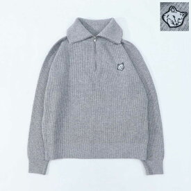 【新品】メゾン キツネ MAISON KITSUNE トップス ニット メンズ グレージュ フォックスパッチ セーター ハーフジップ 無地 ワンポイント 長袖 LM00807KT1093