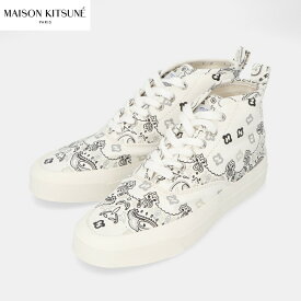 ＼楽天ランキング1位獲得／【新品】 メゾン キツネ MAISON KITSUNE GU04732WW4003 BANDANA PRINT HIGH TOP SNEAKERS スニーカー ハイカット レースアップ ホワイト ペイズリー柄 総柄 キャンバス ラバー シューズ 靴 メンズ レディース ユニセックス