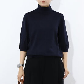 【新品】マックス マーラ Max Mara トップス ニット レディース ネイビー 無地 シンプル ハイネック 五分袖 11361131