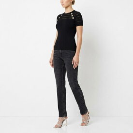 【新品】ピンコ PINKO トップス Tシャツ・カットソー レディース ブラック リブニット ゴールドボタン 半袖 100412-A0LB