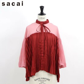 ＼エントリーでP5倍／【新品】 サカイ sacai ブラウス 20 05024 759 レディース レッド×ピンク 前後 アシンメトリー ギャザー 無地 リボン付き