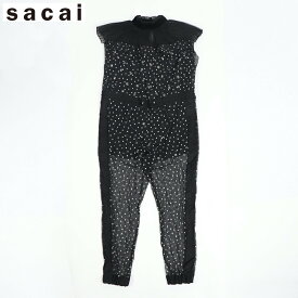 ＼エントリーでP5倍／【新品】 サカイ sacai ボトムス オールインワン 20 05062 001 レディース ブラック コンンビネゾン ドット 水玉 薄手 ウエストゴム 背中開き デザイン