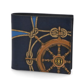 【新品】 バリー BALLY 財布 二つ折り財布 メンズ CRS_BIFOLD 8CC N ネイビー カーフレザー ロゴ プリント 航海 エレガント 小銭入れなし 761346608558