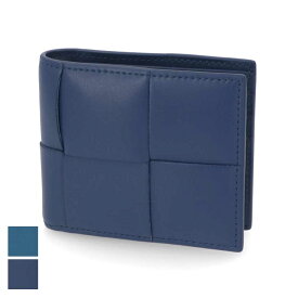 【新品】ボッテガ ヴェネタ BOTTEGA VENETA 財布 二つ折り財布 メンズ Cassette Bi Fold Wallet ネイビー ブルー カーフスキン マキシイントレチャート ロゴ シンプル 小銭入れなし 743004 VBWD2