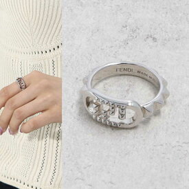 【新品】フェンディ FENDI アクセサリー 指輪・リング レディース シルバー ブラス 真鍮 パラジウム コーティング ロゴ ストーン スタッズ風 8AK327 B08