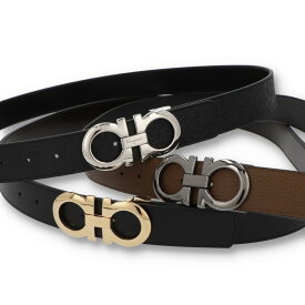 【新品】 フェラガモ FERRAGAMO 雑貨 ベルト メンズ レディース ユニセックス ダブル・ガンチーニ ブラック ブラック×ヒッコリー ブラウンシュガー×ブラック リバーシブルベルト カーフレザー サイズカット ロゴ付き 675542