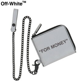 【新品】 オフホワイト Off-White ミニ財布 OMNC013R20G82038 9110 ユニセックス シルバー×ブラック ロゴ チェーン レザー 本革