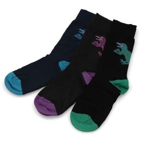 【新品】 ポール スミス Paul Smith 雑貨 メンズ SOCK 3 PACK DINO ブラック コットン ポリアミド エラスタン 靴下 ソックス 恐竜 ハイソックス ブルー パープル グリーン M1A-SOCK-JBIGDI