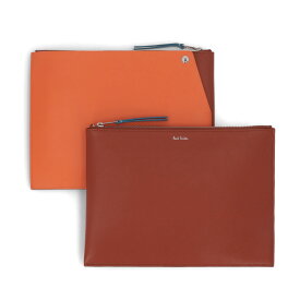 【新品】 ポール スミス Paul Smith バッグ クラッチバッグ メンズ BAG DOC CASE SIG STRIPE ブラウン×オレンジ レザー ポーチ ロゴ バイカラー M1A-7722-LDECOR