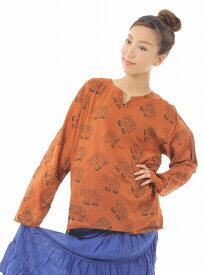 オリエンタル柄 長袖Tシャツ チュニック メンズ レディース カットソー 大きいサイズ ロンT プルオーバー ロンティ エスニック アジアンファッション オーバーサイズ 涼しい ゆったり クルタ フリーサイズ エレファント 送料無料 a